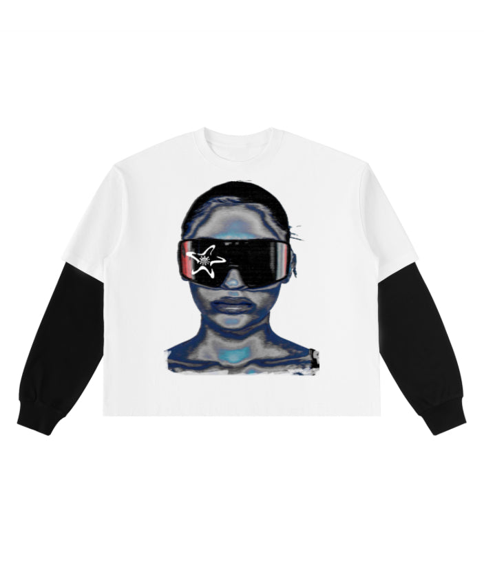 double layer long sleeve graphic tee - white/black