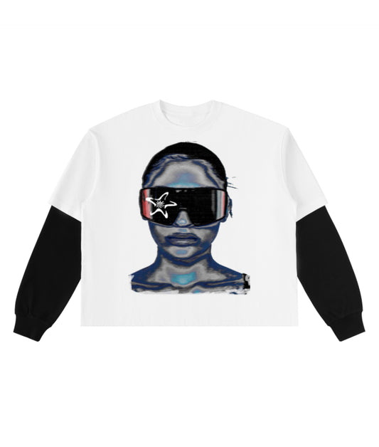 double layer long sleeve graphic tee - white/black