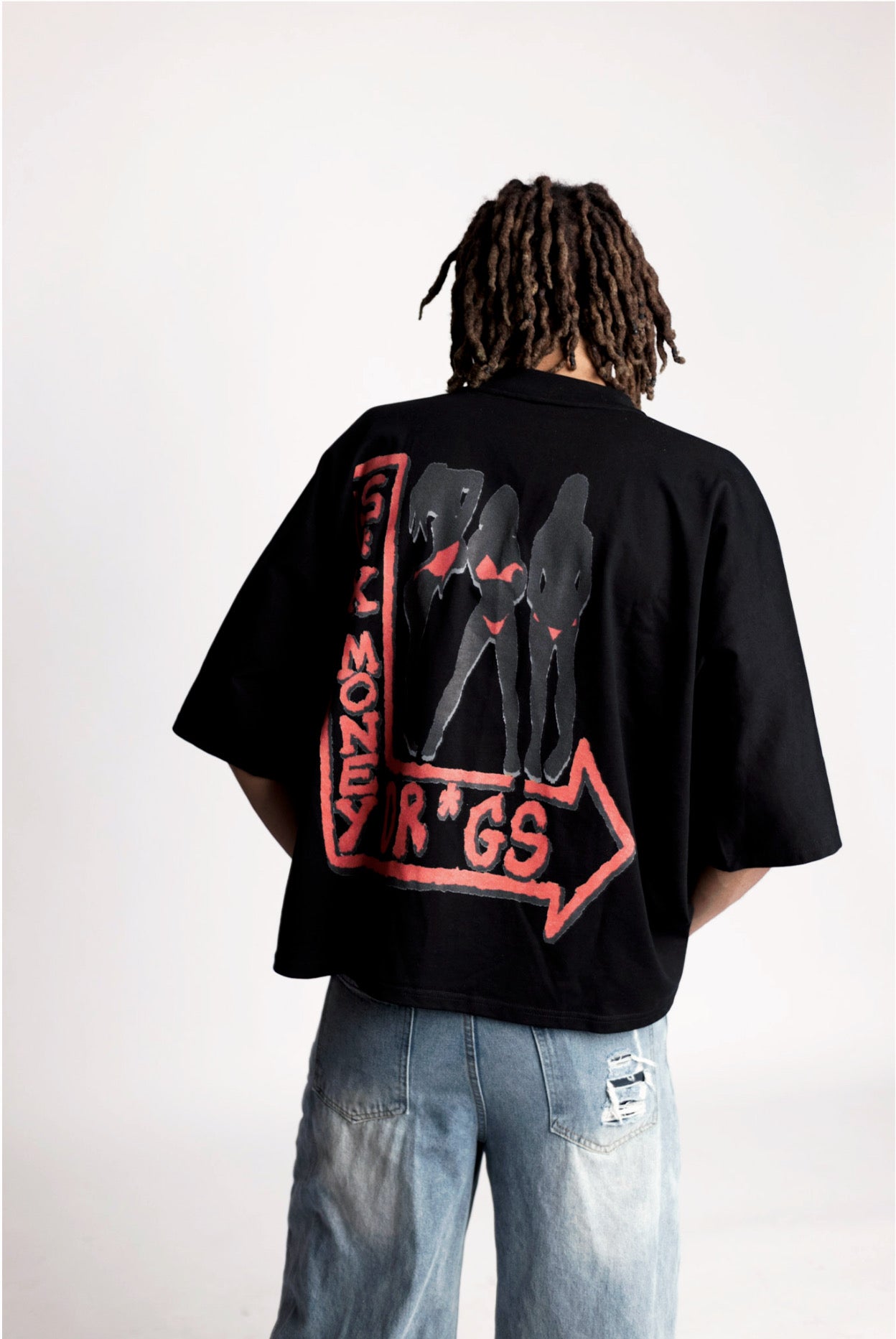 $ex money & dr*gs boxy tee - black/red